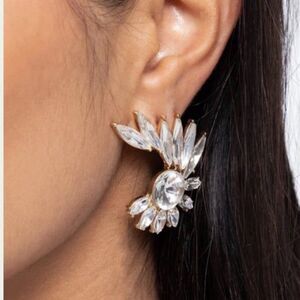 Paparazzi Greek Glam Rhinestone Earrings Gold Pierced White Bold Gemstones New